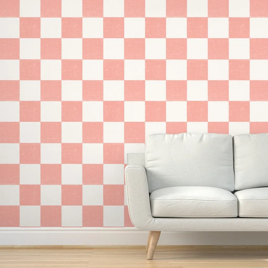 Checkered Linen Texture Peel and Stick Wallpaper - Red, Ivory product