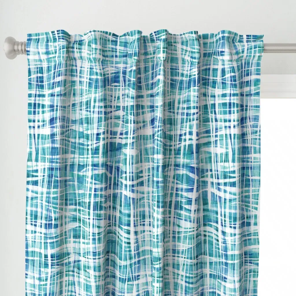 Checkered Ocean Curtain Panel - Teal alternate view