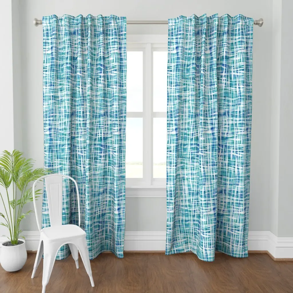 Checkered Ocean Curtain Panel - Teal product