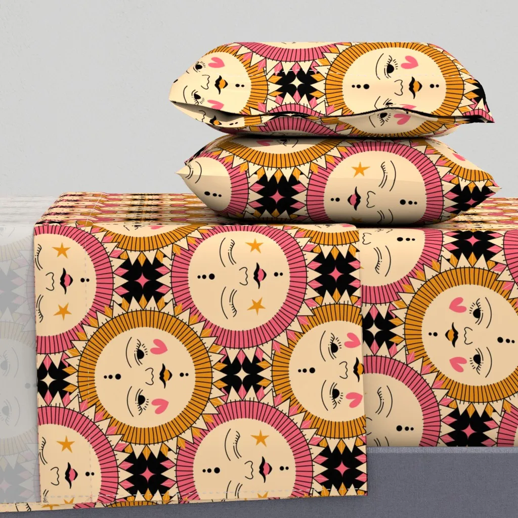 Cheeky Suns Pattern Queen Sheet Set - Peach product