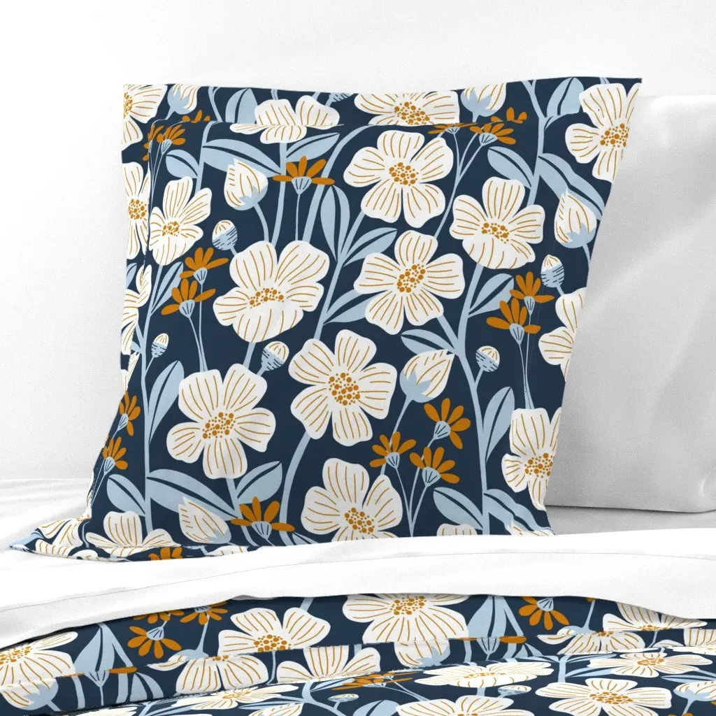 Cheerful White Wildflowers Meadow Euro Pillow Sham - White product