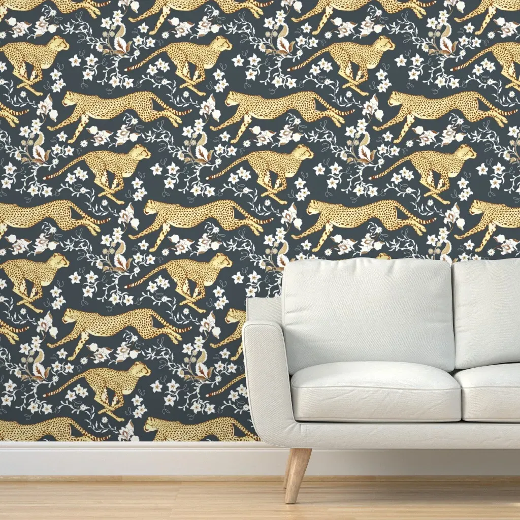 Cheetah Chintz Peel and Stick Wallpaper - Gold, Charcoal Grey product
