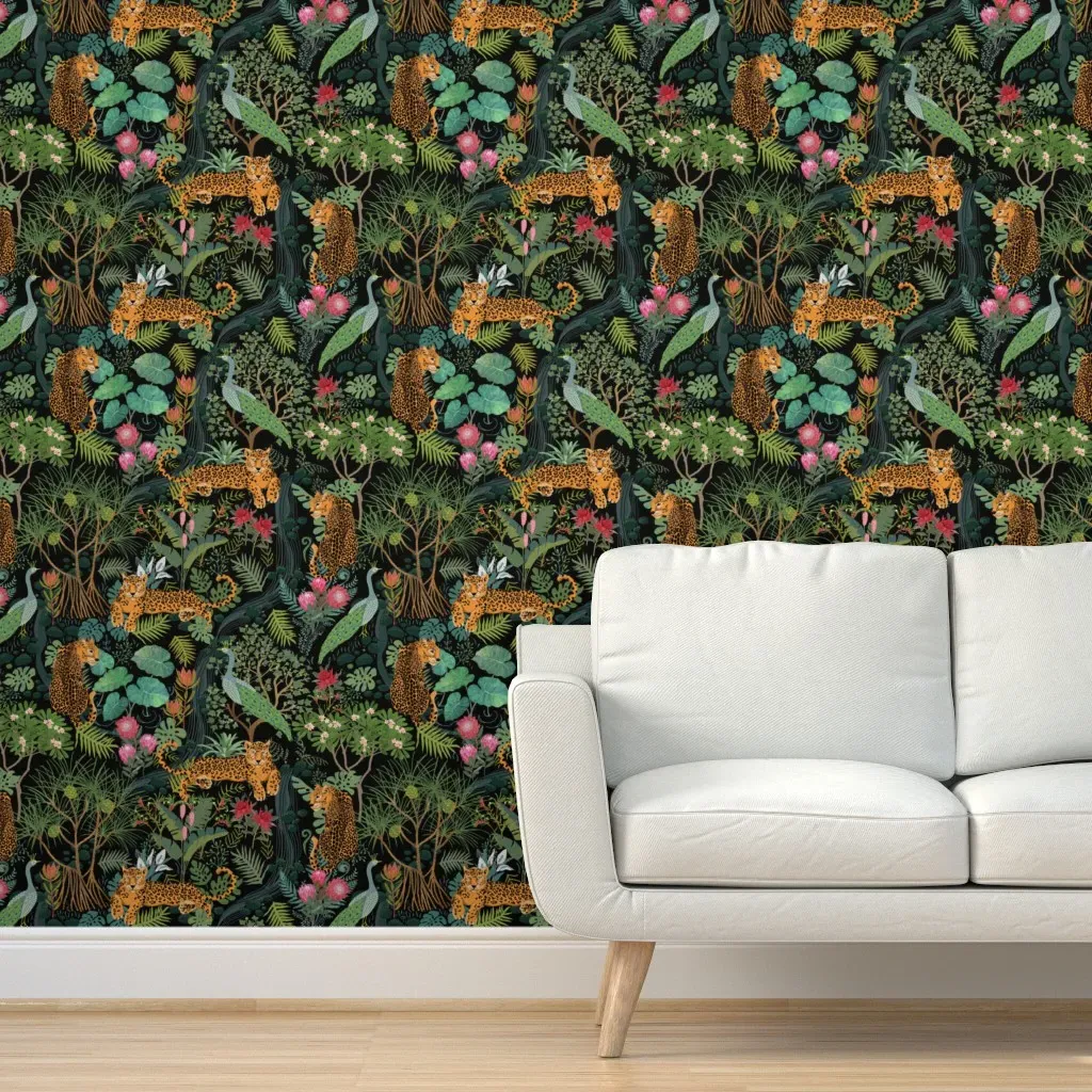 Cheetah & Protea Floral Peel and Stick Wallpaper - Black, Gold product