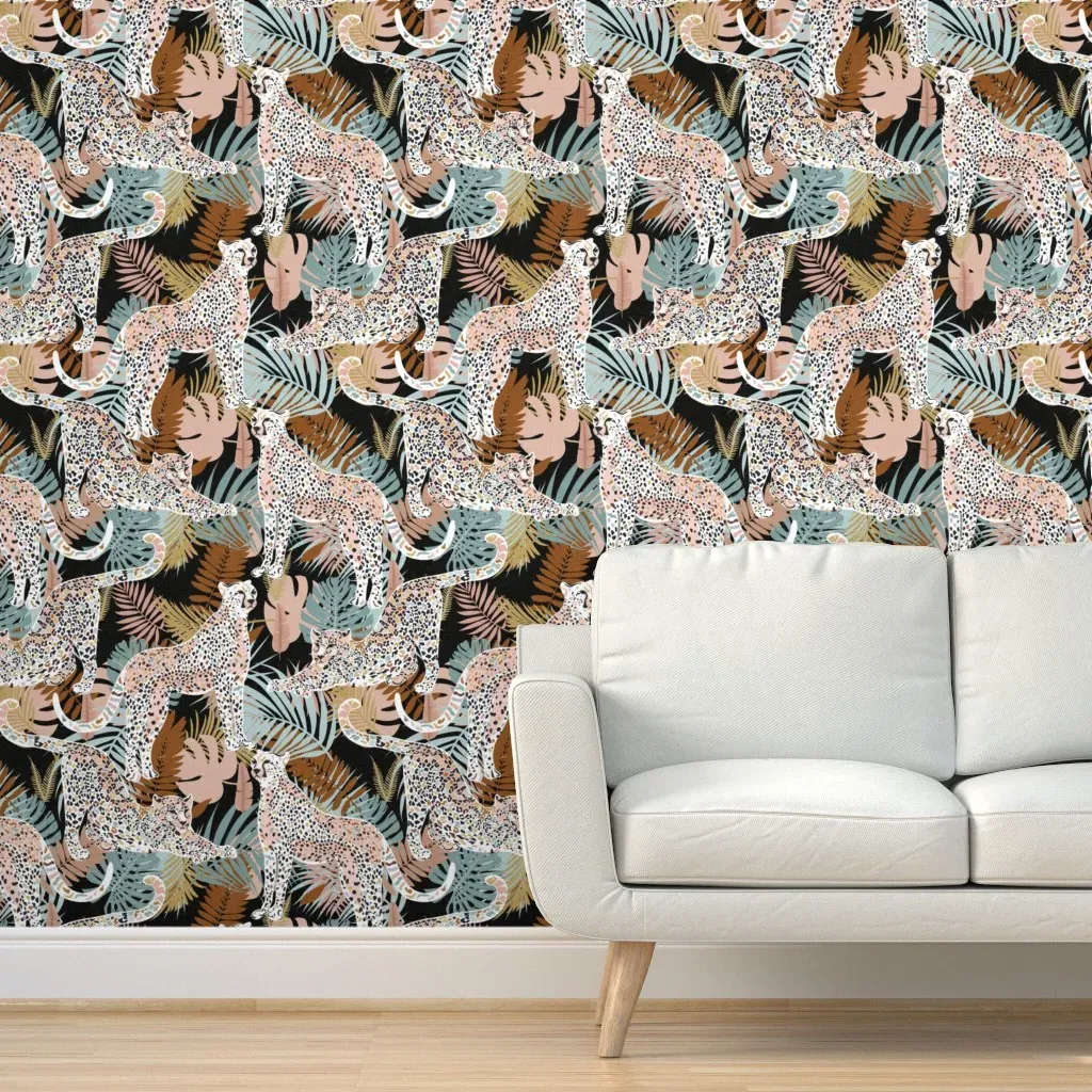 Cheetahs And Plants Peel and Stick Wallpaper - Peach product