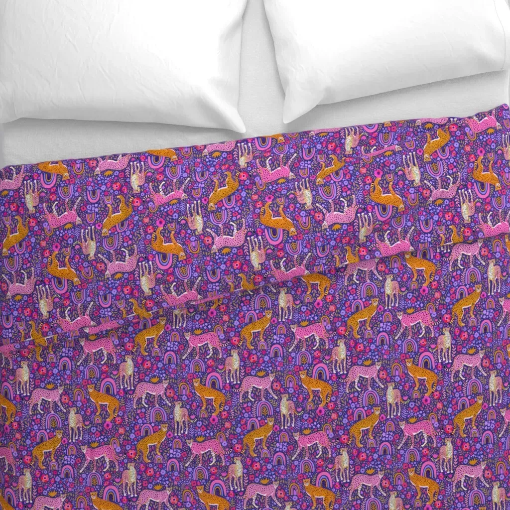 Cheetahs In A Rainbow Garden Duvet Cover - Pink alternate view