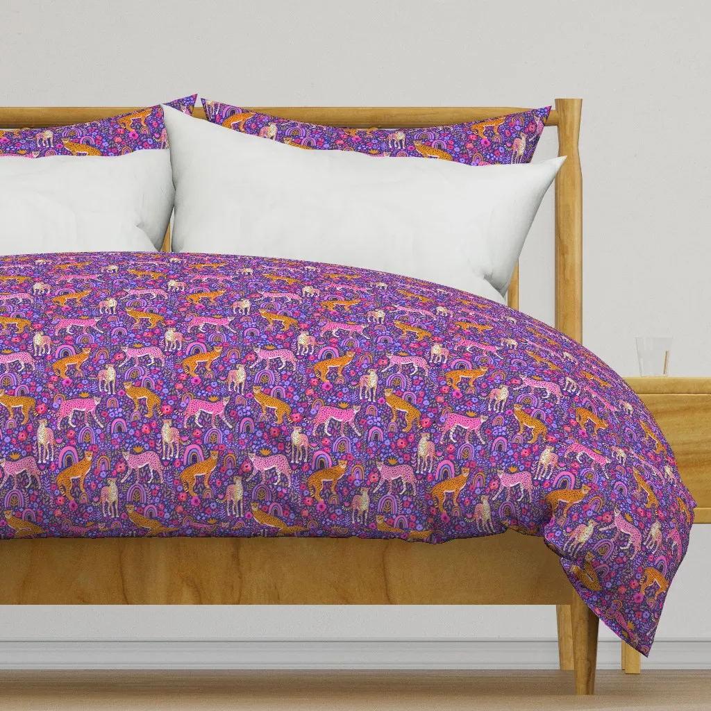 Cheetahs In A Rainbow Garden Duvet Cover - Pink product