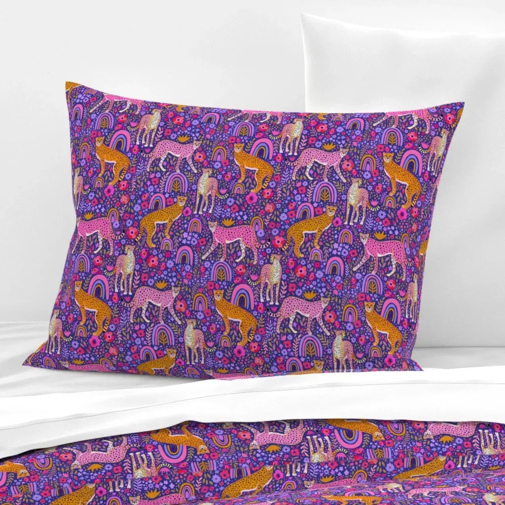 Cheetahs In A Rainbow Garden Standard Knife Edge Pillow - Navy, Cotton Sateen product