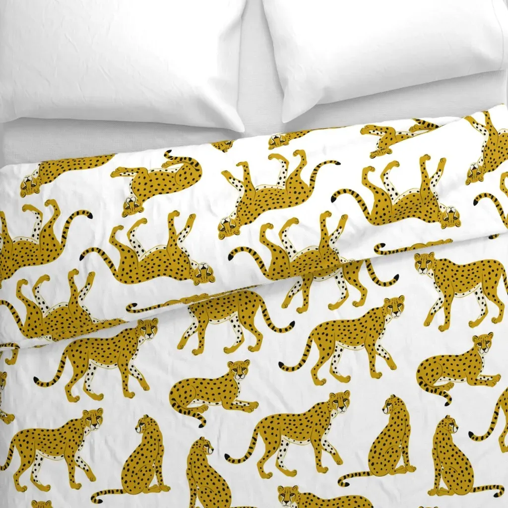 Cheetahs On White Large Duvet Cover - Mustard Yellow alternate view
