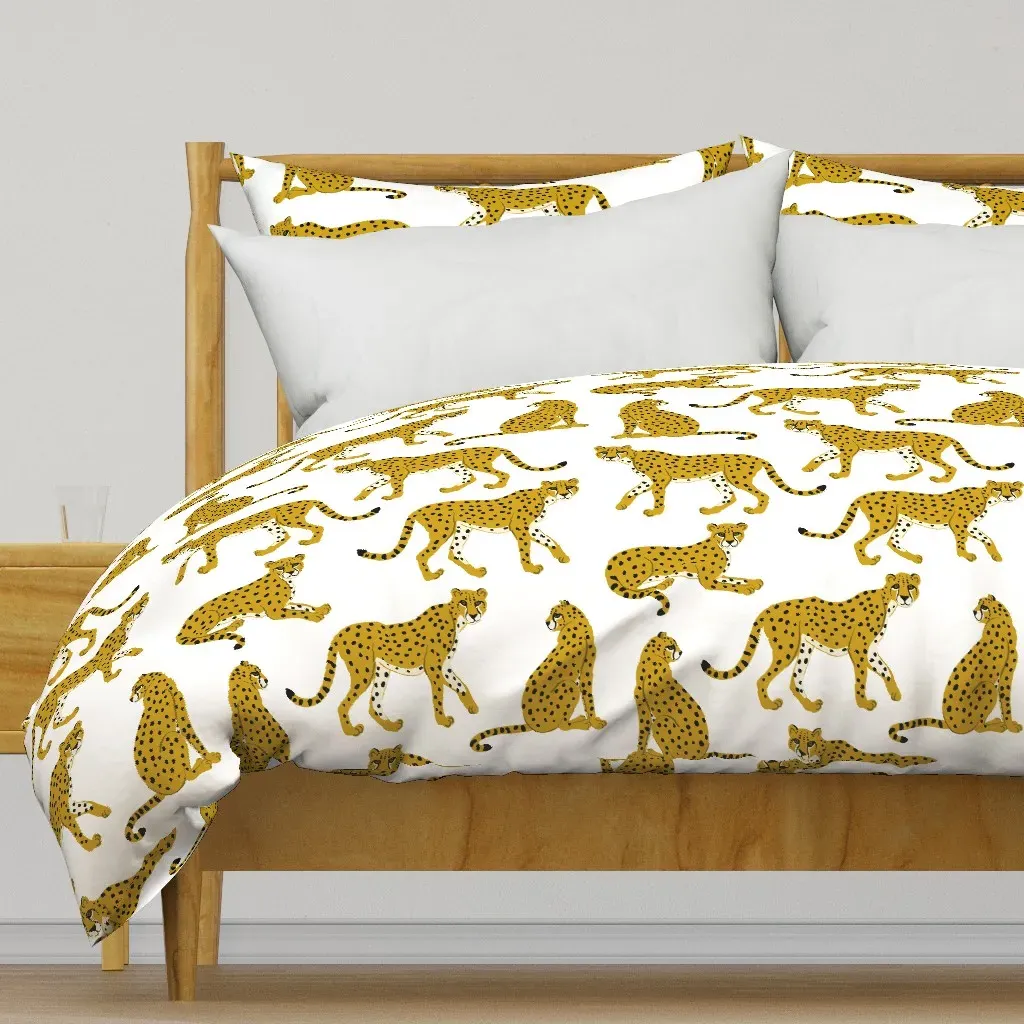 Cheetahs On White Large Duvet Cover - Mustard Yellow product