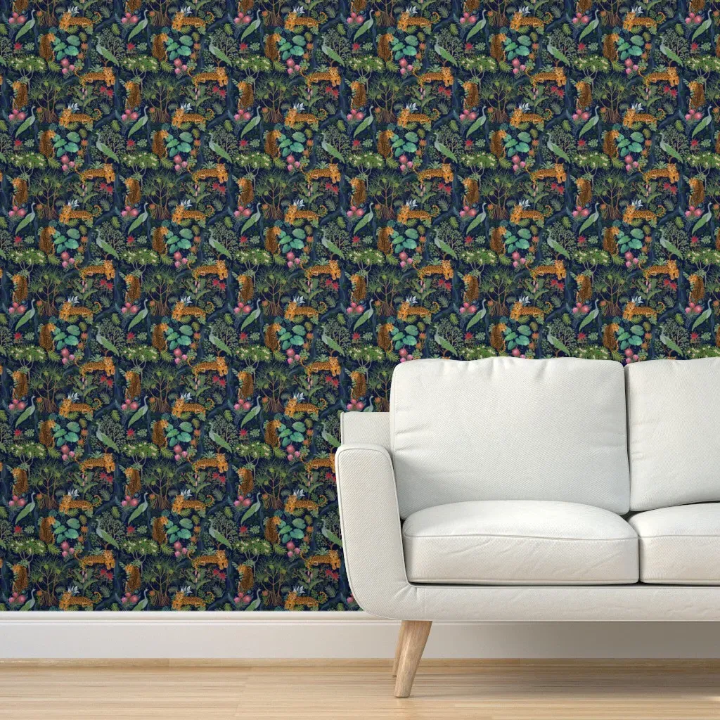 Cheetahs Untamed Protea Peel and Stick Wallpaper - Navy Blue product