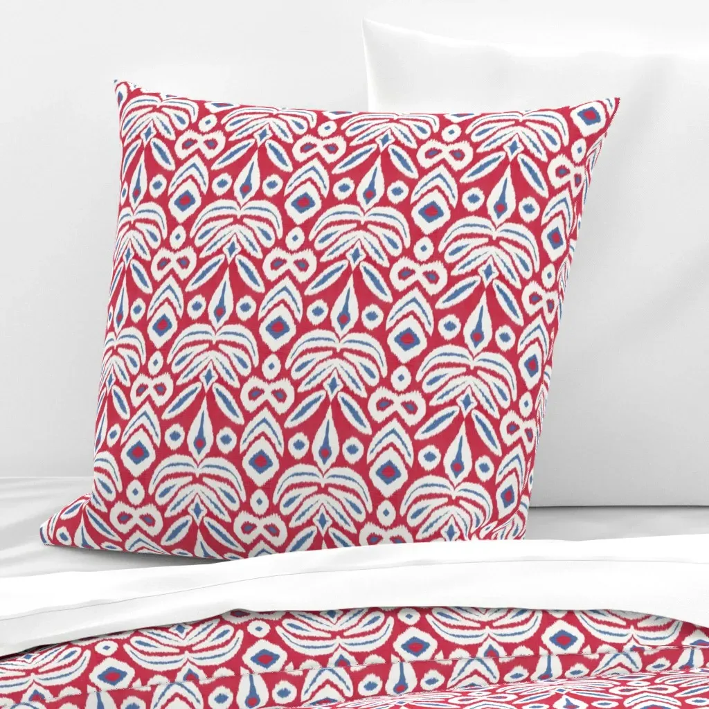 Cherry And Cobalt Bloom Ikat Euro Pillow Sham - Coral Red product