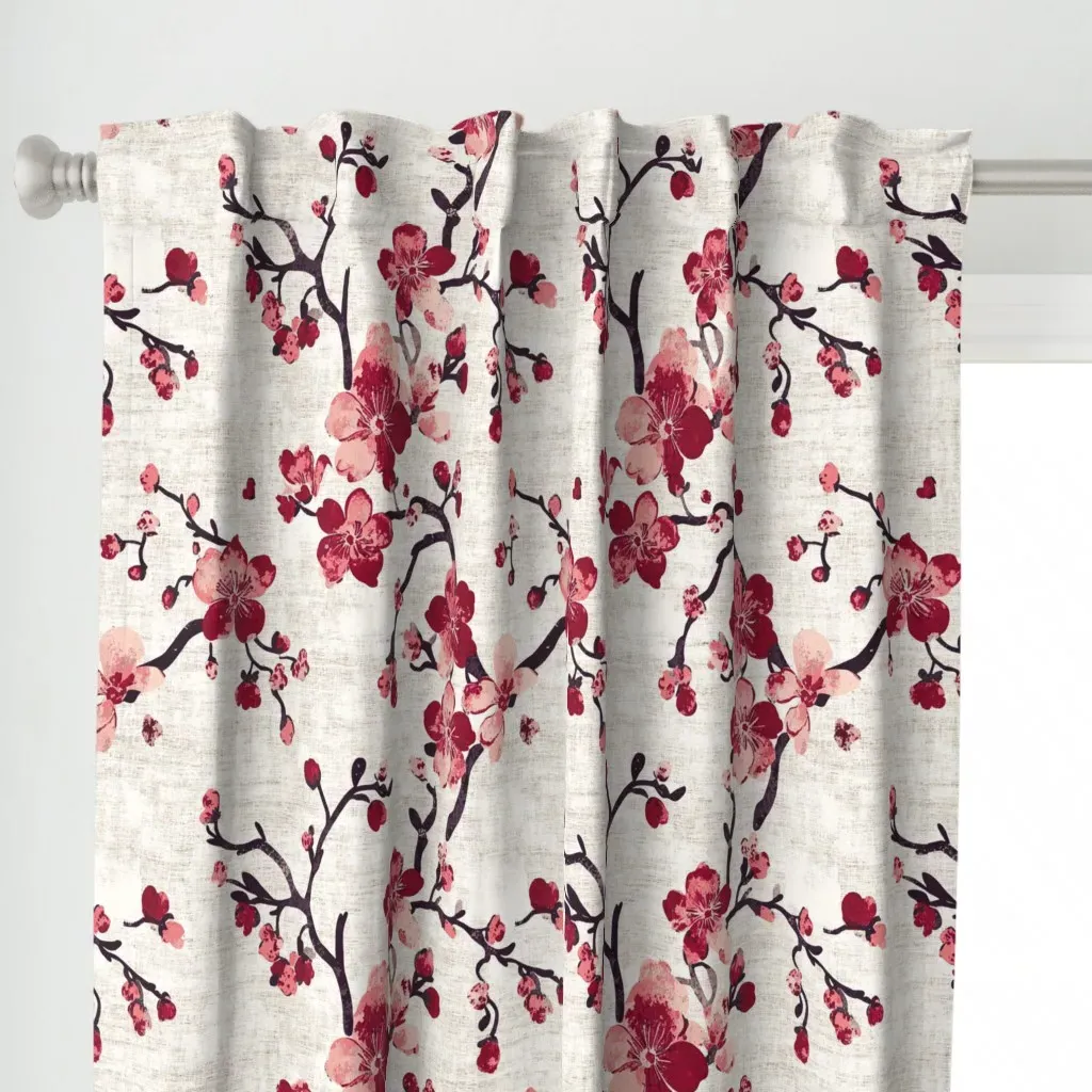Cherry Blossom Charm Curtain Panel - Red alternate view