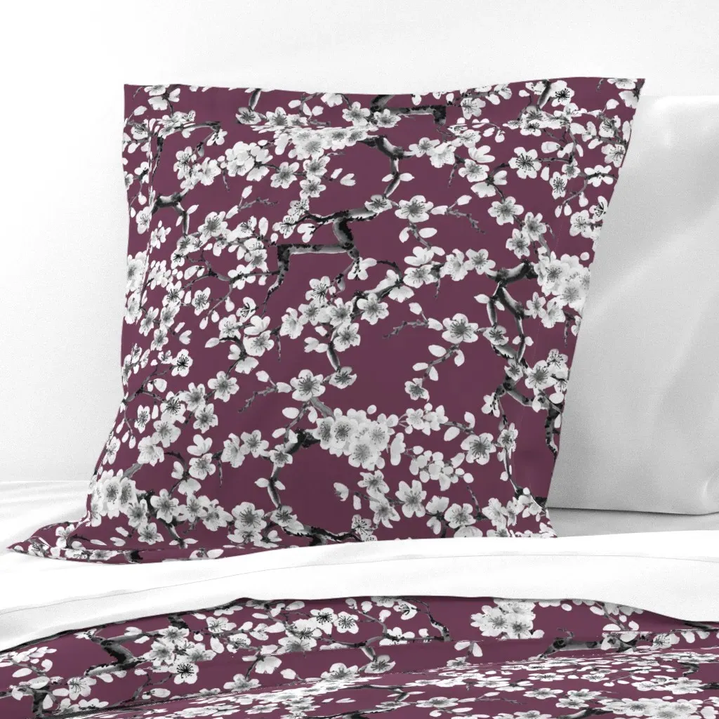 Cherry Blossom Grape Purple Euro Pillow Sham - White product