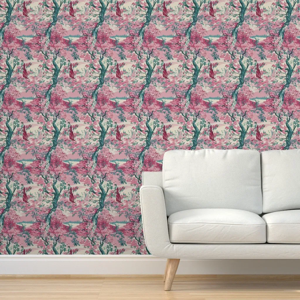 Cherry Blossom Ocean and Rose Peel and Stick Wallpaper - Pink product