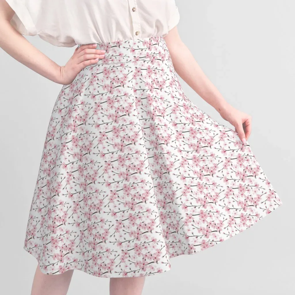 Cherry Blossom Watercolor Sport Pique Fabric - Pink, White alternate view