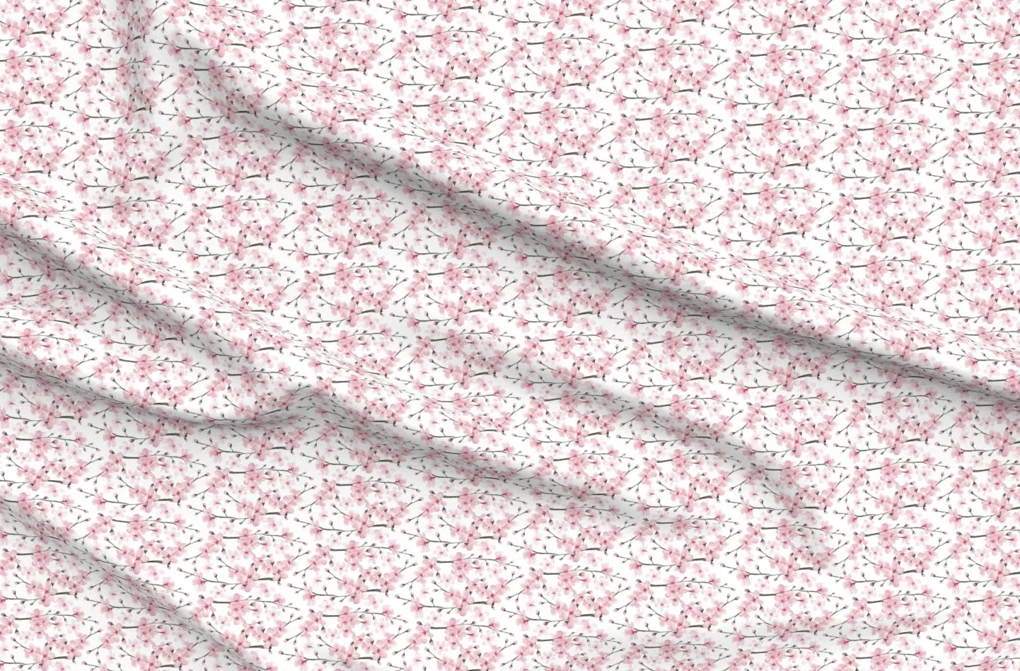 Cherry Blossom Watercolor Sport Pique Fabric - Pink, White product