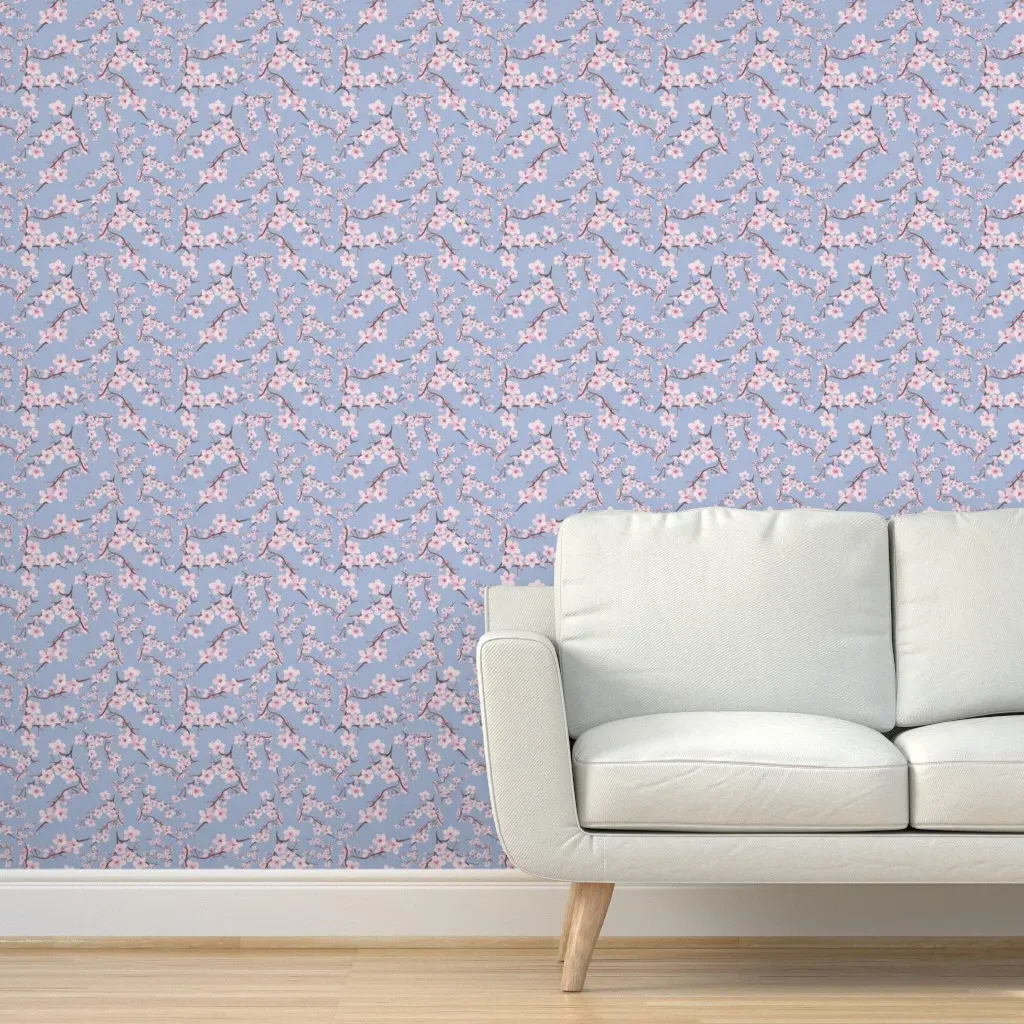 Cherry Blossoms Periwinkle Peel and Stick Wallpaper - Pink product