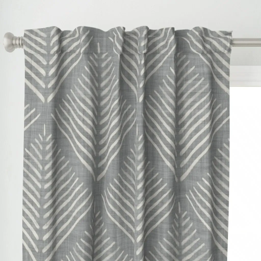 Chevron Fern Leaf Curtain Panel - Gray alternate view