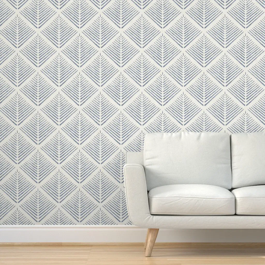 Chevron Fern Leaf Geometric Peel and Stick Wallpaper - Denim Blue product