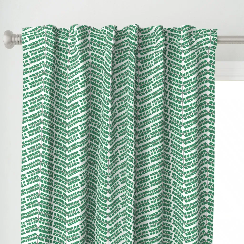 Chevron Leaves Curtain Panel - Green alternate view