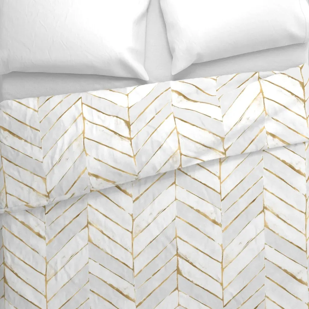 Chevron Painted Duvet Cover - White, Gold alternate view