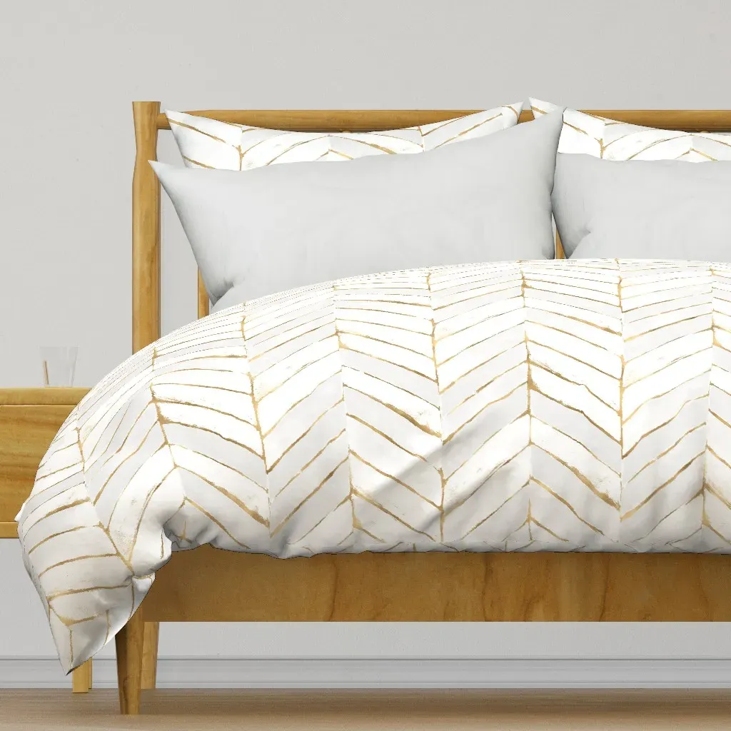 Chevron Painted Duvet Cover - White, Gold product