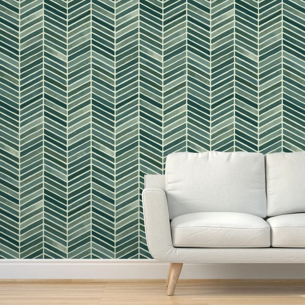 Chevron Watercolor Peel and Stick Wallpaper - Teal product