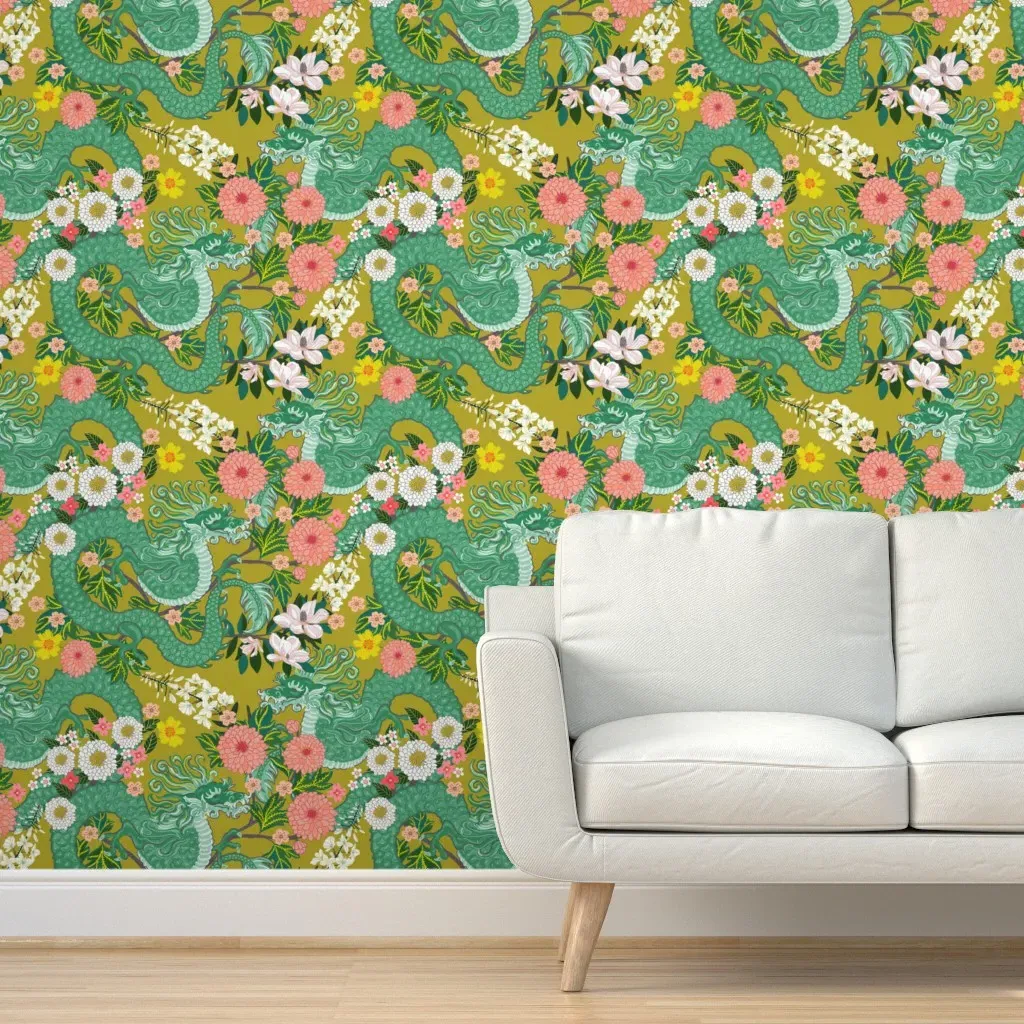 Chiang Mai Peel and Stick Wallpaper - Jade Green, Gold product