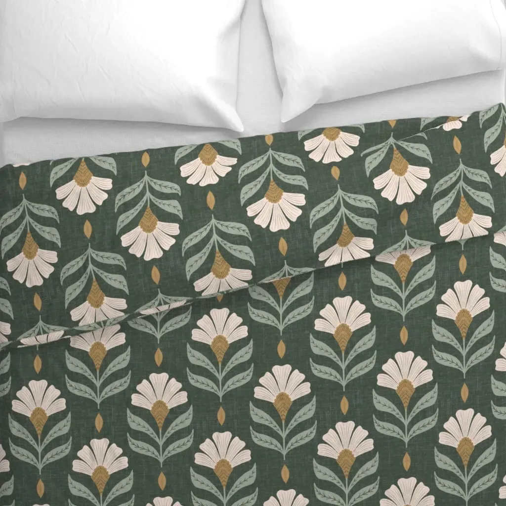 Chiara Rustic Green Medium Duvet Cover - White alternate view