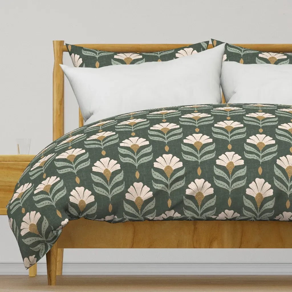 Chiara Rustic Green Medium Duvet Cover - White product