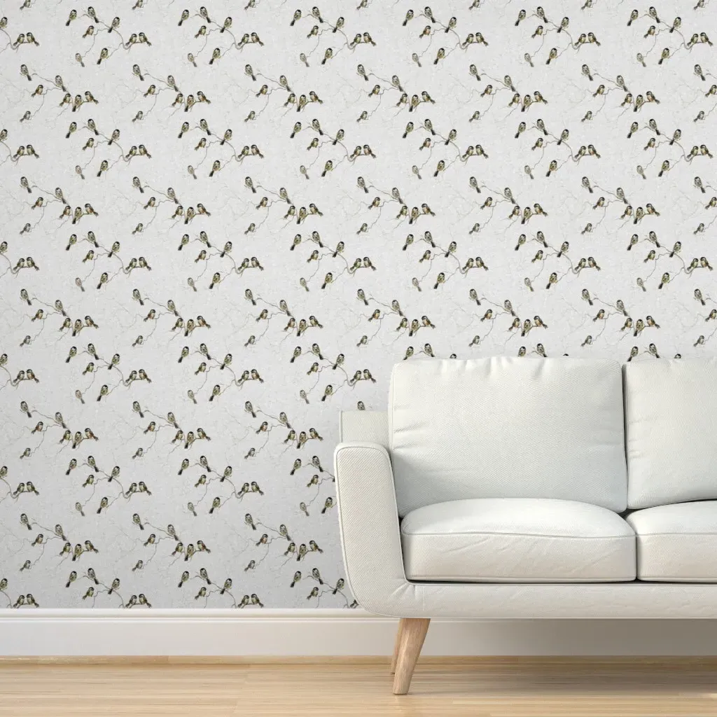 Chickadee Birds on Branches Peel and Stick Wallpaper - Grey product