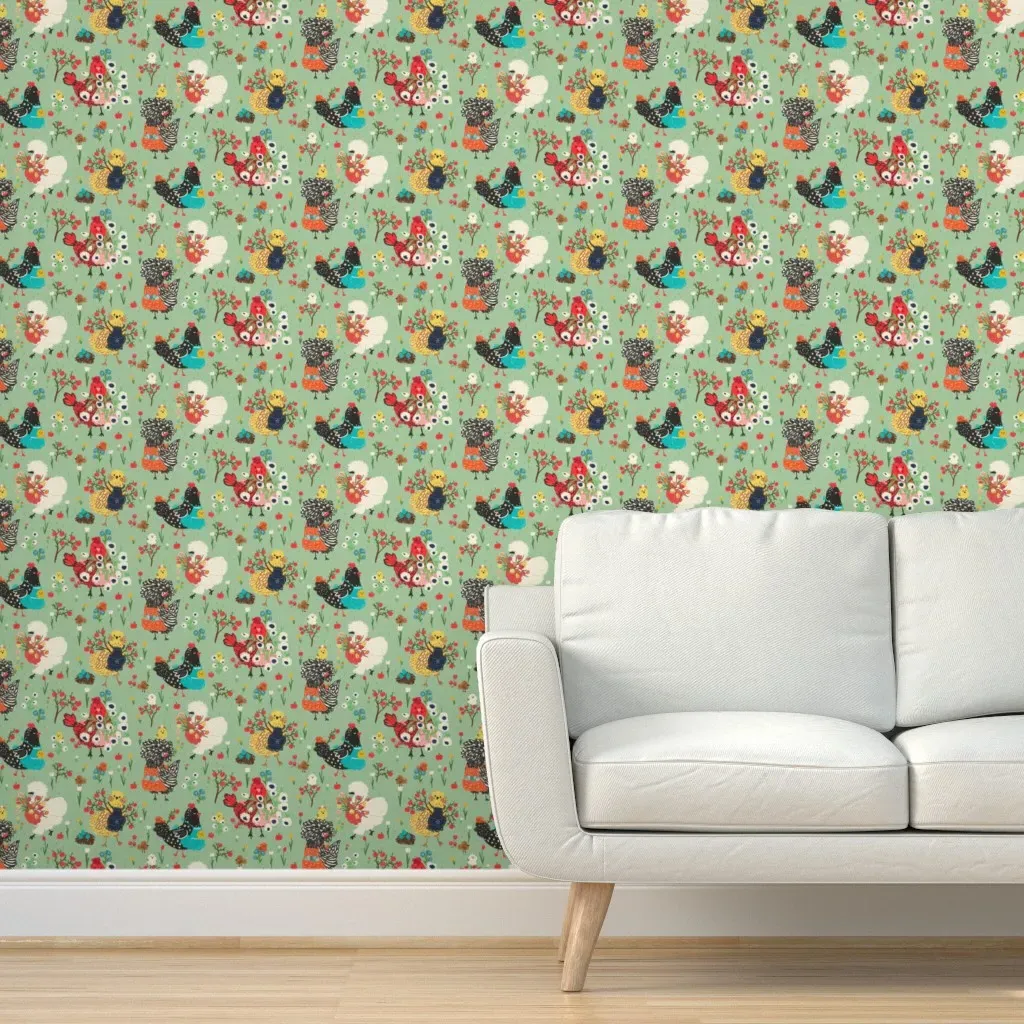 Chicken Pockets Peel and Stick Wallpaper - Sage Green product