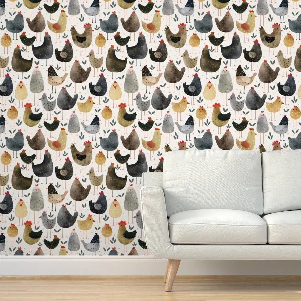 Chickens Chicks And Hens Peel and Stick Wallpaper - Gray product