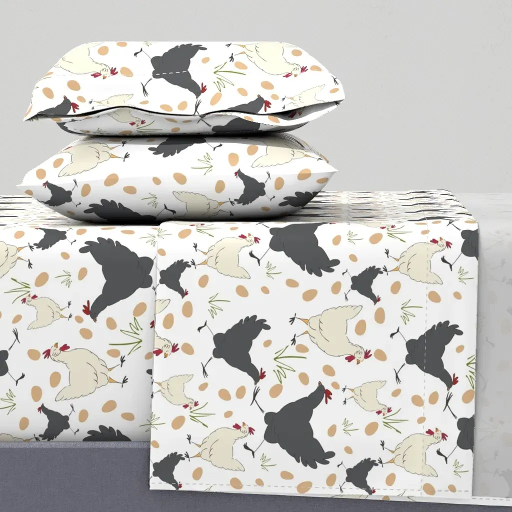 Chickens King Size Sheet Set - White product