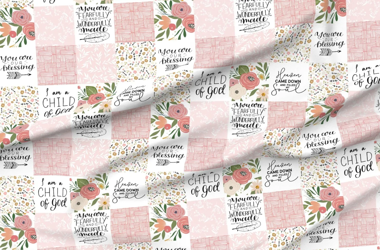 Child Of God Patchwork Fabric with Scripture - Floral Multi product