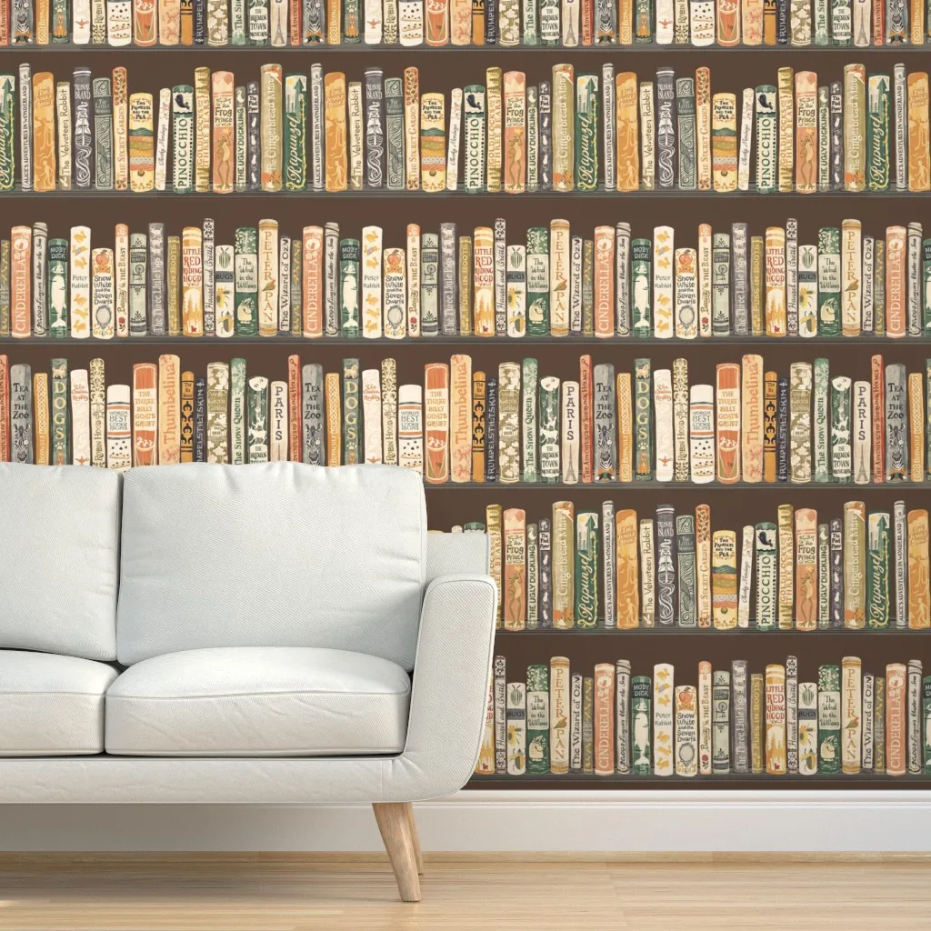 Children's Library Book Shelf Peel and Stick Wallpaper - Brown product