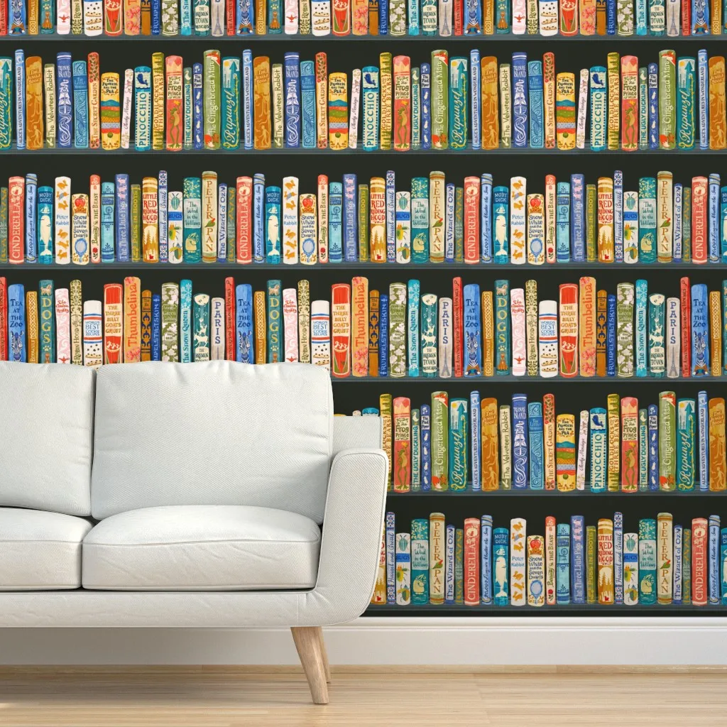 Children's Library Book Shelf Peel and Stick Wallpaper - Teal product