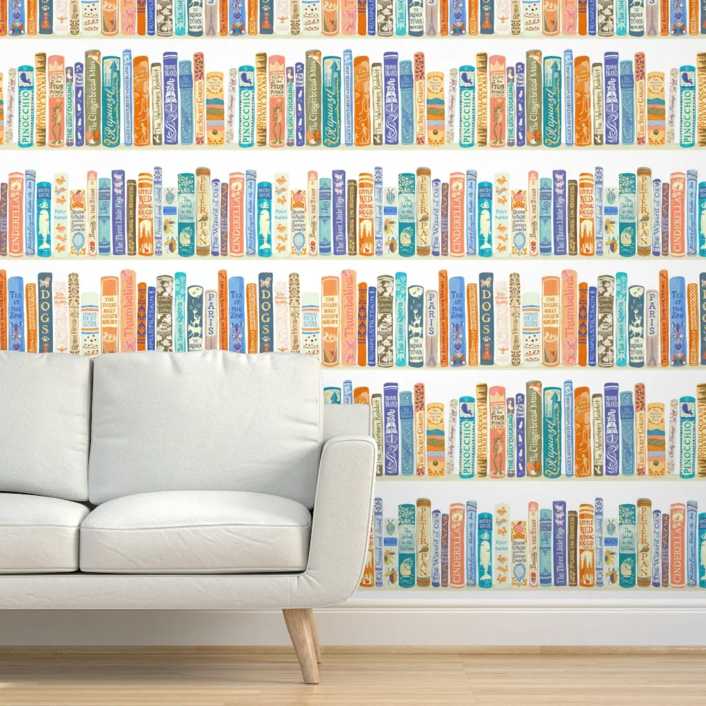 Children's Library Book Shelves Peel and Stick Wallpaper - Pastel product