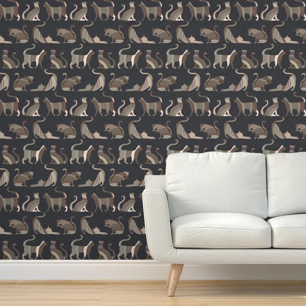 Chill Cats In Neutrals Peel and Stick Wallpaper - Charcoal product