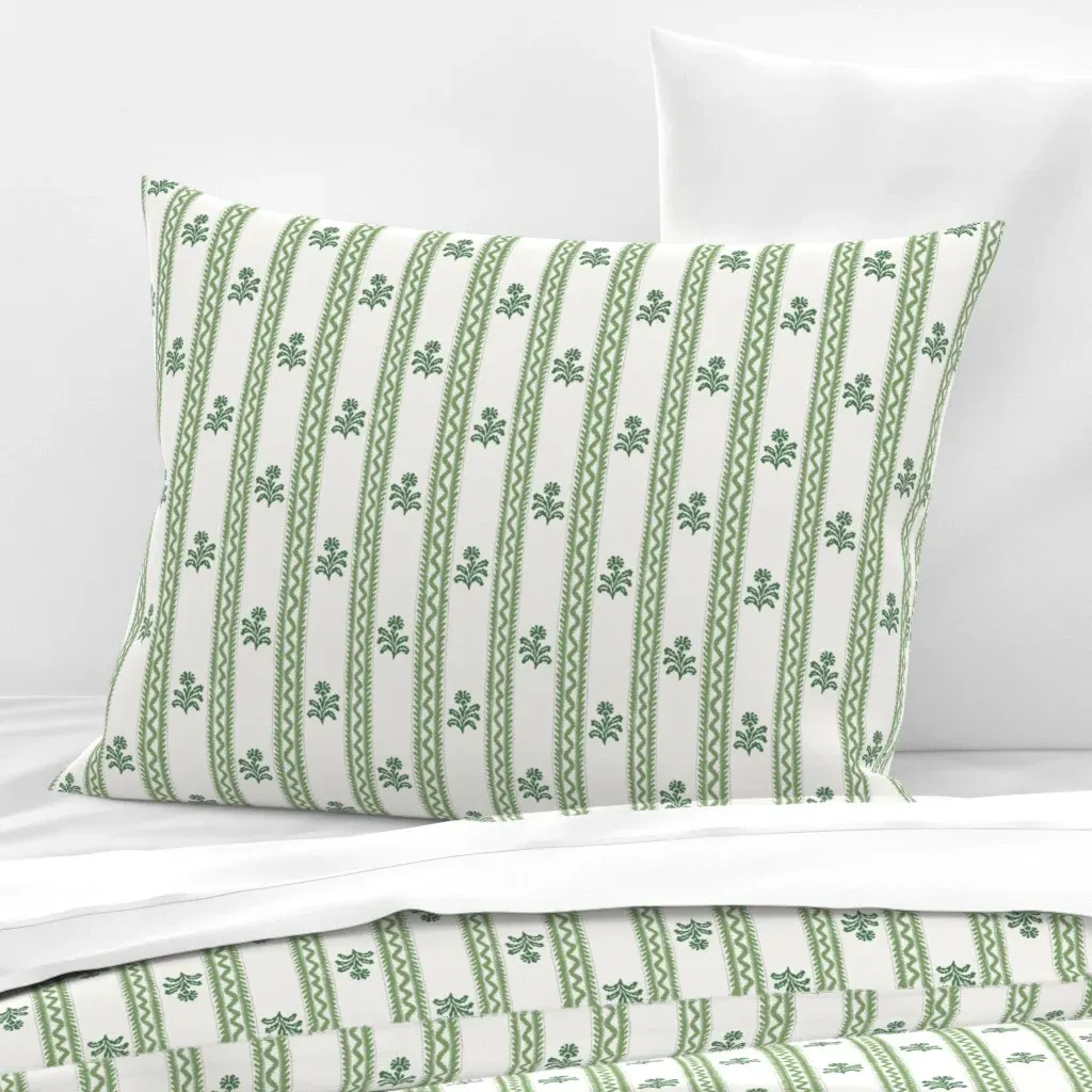 Chiltern Stripe Grass And Leaf Standard Knife Edge Cushion - Sage Green, Cotton Sateen product