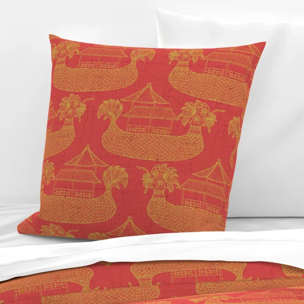 Chinese Dragon Boat Duanwu Festival Euro Pillow Sham - Red, Faux Linen product