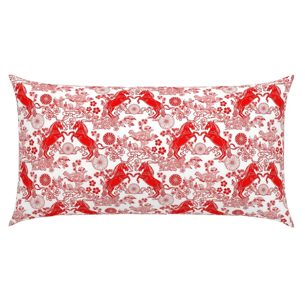 Chinese Horses And Peonies King Pillow Sham - Red product