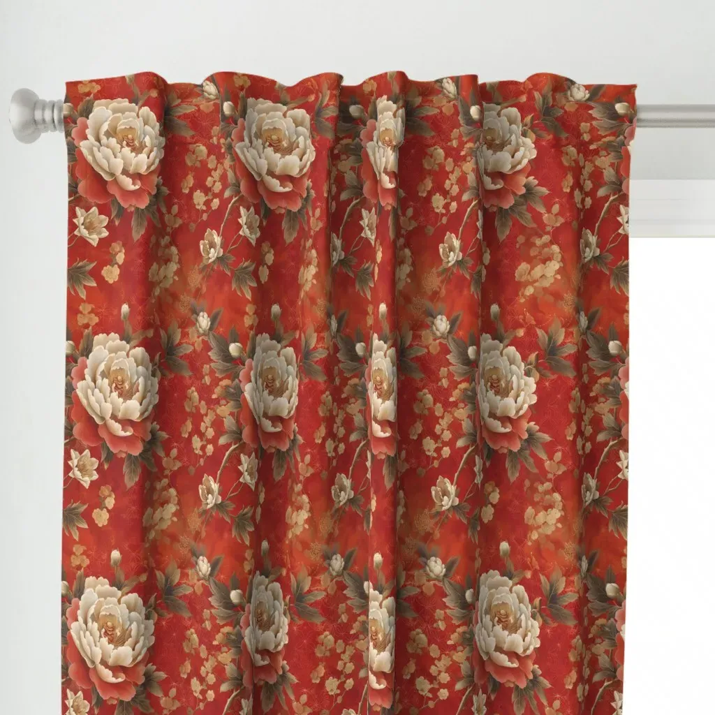 Chinese Peonies In Bloom Curtain Panel - Red alternate view
