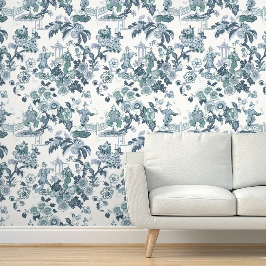 Chinois Circus Peel and Stick Wallpaper Removable - Cathay Blue Green product