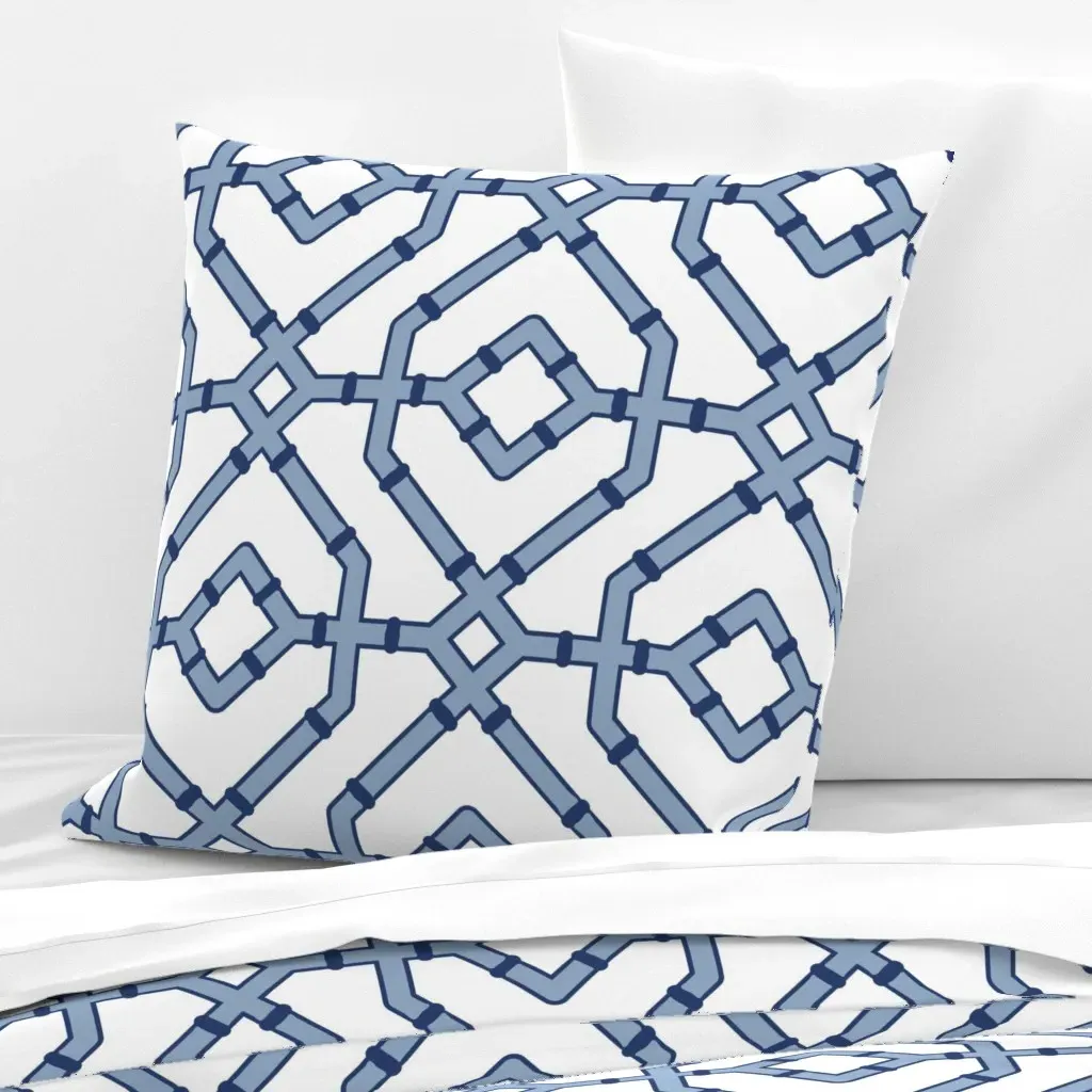 Chinoiserie Bamboo Trellis Euro Pillow Sham - Blue, White product