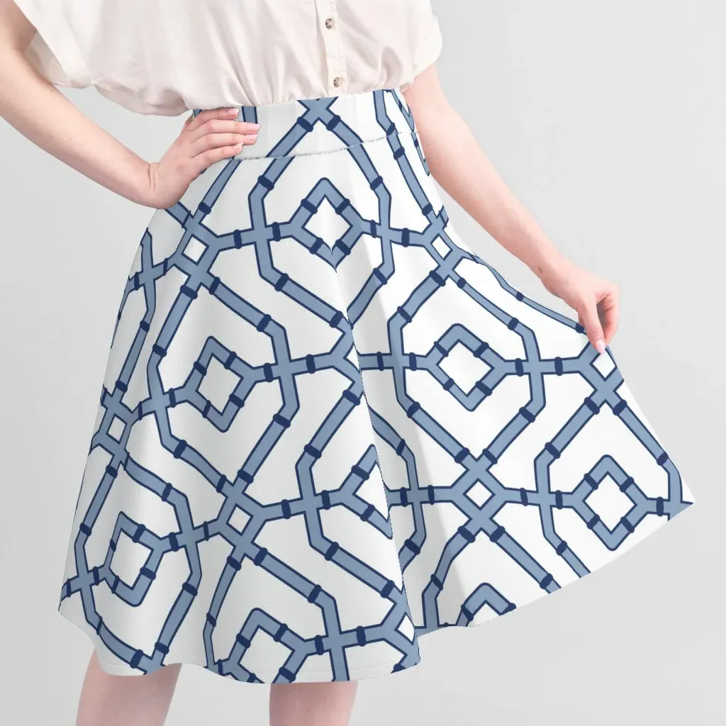 Chinoiserie Bamboo Trellis Fabric - Frost Blue, White alternate view