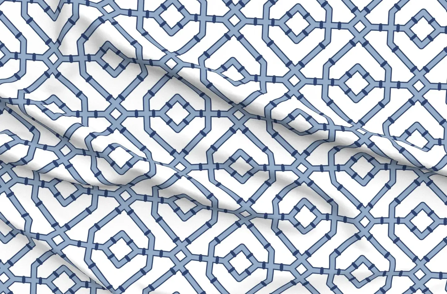 Chinoiserie Bamboo Trellis Fabric - Frost Blue, White product