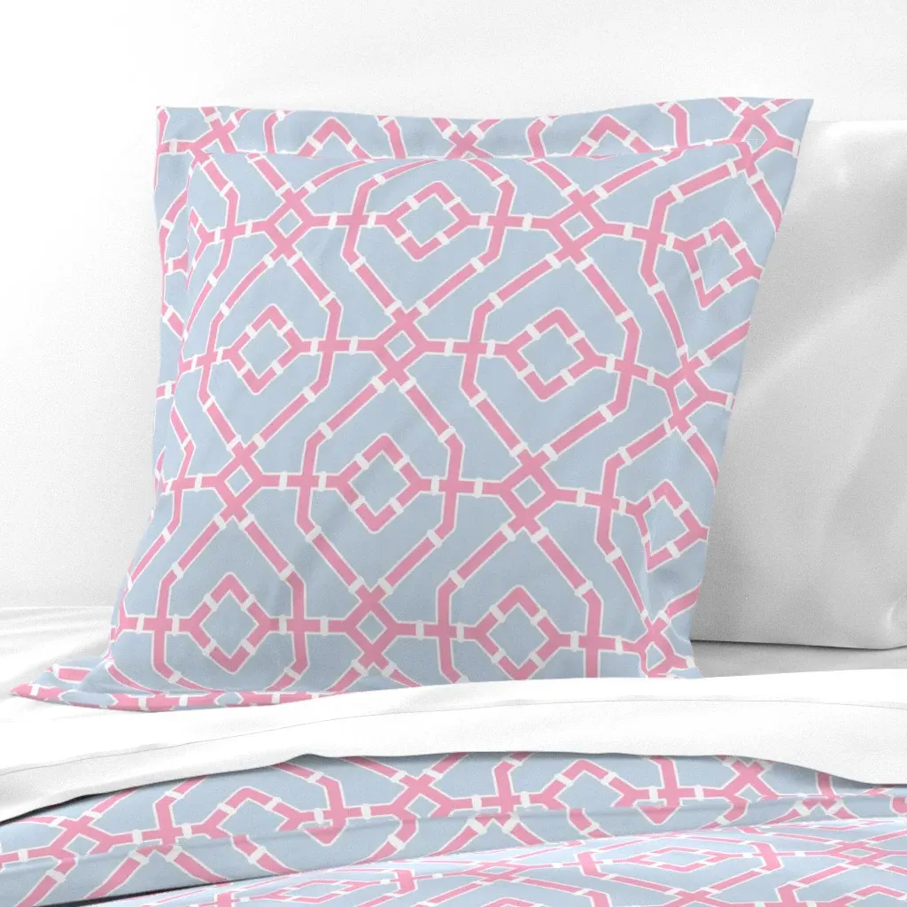 Chinoiserie Bamboo Trellis Lattice Large Euro Pillow Sham - Pink product
