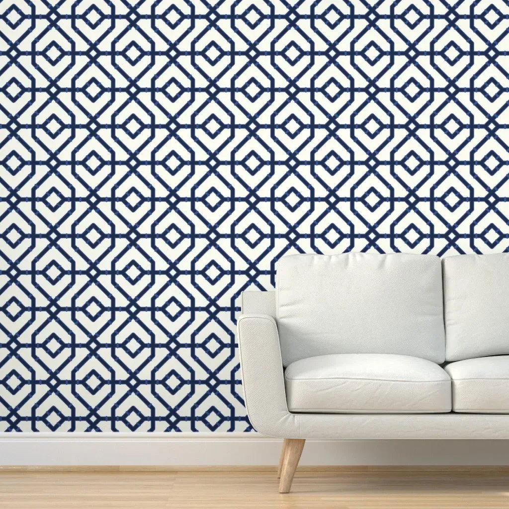 Chinoiserie Bamboo Trellis Peel and Stick Wallpaper - Navy Blue product