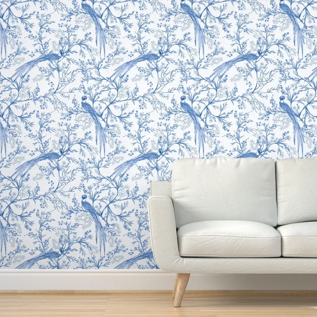 Chinoiserie Bird Peel and Stick Wallpaper - Blue product